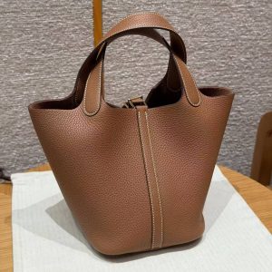 Hermes Picotin Lock 18 CM Bag Handmade In Taurillon Clemence Leather Gold Hardware 37 Gold - Image 2