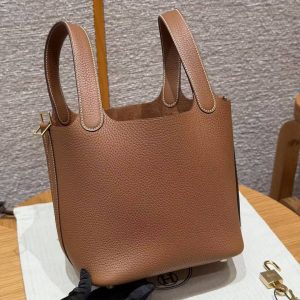 Hermes Picotin Lock 18 CM Bag Handmade In Taurillon Clemence Leather Gold Hardware 37 Gold - Image 17