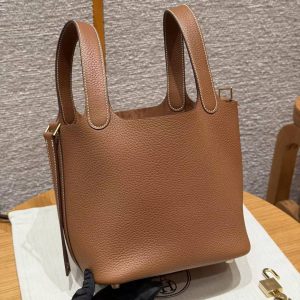 Hermes Picotin Lock 18 CM Bag Handmade In Taurillon Clemence Leather Gold Hardware 37 Gold - Image 16
