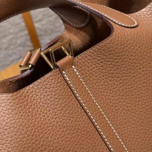 Hermes Picotin Lock 18 CM Bag Handmade In Taurillon Clemence Leather Gold Hardware 37 Gold - Image 7