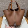 Hermes Picotin Lock 18 CM Bag Handmade In Taurillon Clemence Leather Silver Hardware 37 Gold