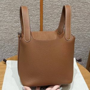 Hermes Picotin Lock 18 CM Bag Handmade In Taurillon Clemence Leather Silver Hardware 37 Gold - Image 14