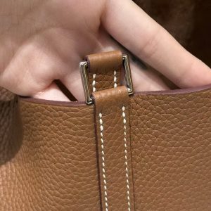 Hermes Picotin Lock 18 CM Bag Handmade In Taurillon Clemence Leather Silver Hardware 37 Gold - Image 5
