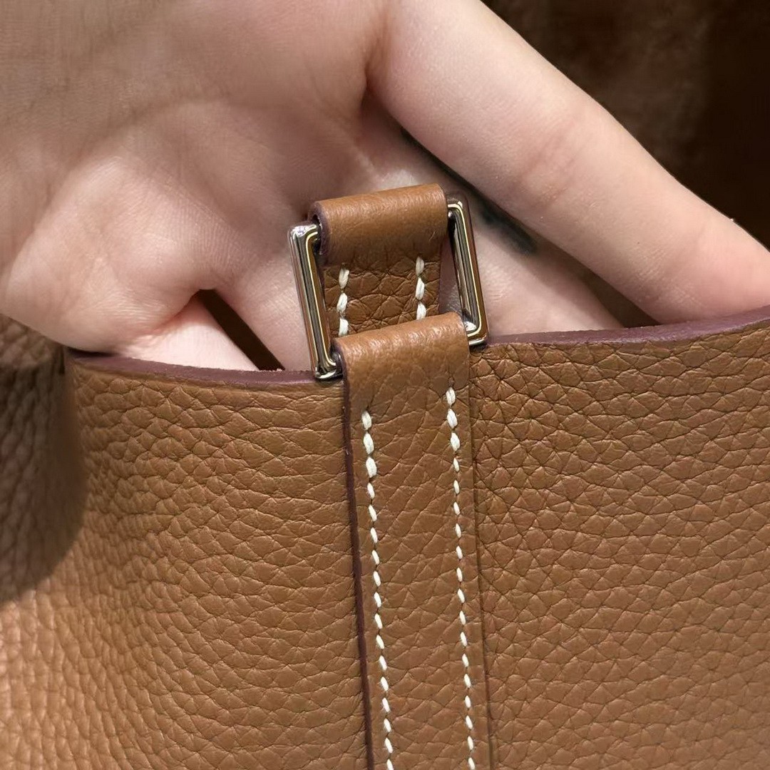 Hermes Picotin Lock 18 CM Bag Handmade In Taurillon Clemence Leather Silver Hardware 37 Gold - Image 5