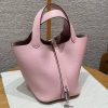 Hermes Picotin Lock 18 CM Bag Handmade In Taurillon Clemence Leather Silver Hardware 3Q Rose Sakura