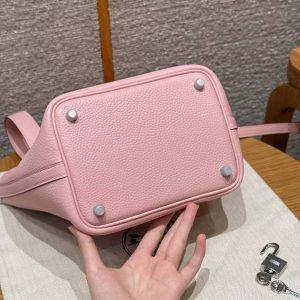 Hermes Picotin Lock 18 CM Bag Handmade In Taurillon Clemence Leather Silver Hardware 3Q Rose Sakura - Image 12