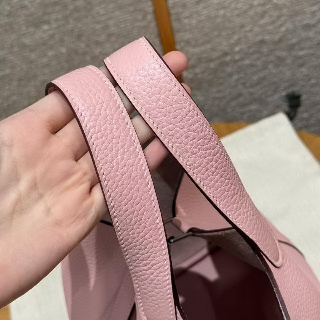 Hermes Picotin Lock 18 CM Bag Handmade In Taurillon Clemence Leather Silver Hardware 3Q Rose Sakura - Image 11
