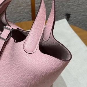 Hermes Picotin Lock 18 CM Bag Handmade In Taurillon Clemence Leather Silver Hardware 3Q Rose Sakura - Image 9