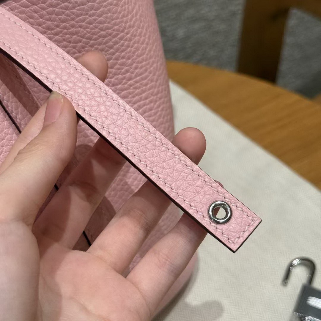 Hermes Picotin Lock 18 CM Bag Handmade In Taurillon Clemence Leather Silver Hardware 3Q Rose Sakura - Image 7