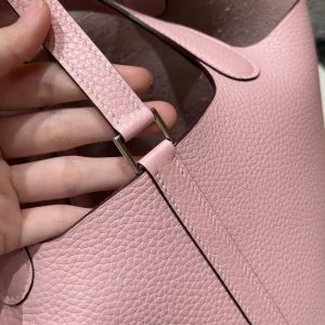 Hermes Picotin Lock 18 CM Bag Handmade In Taurillon Clemence Leather Silver Hardware 3Q Rose Sakura - Image 6
