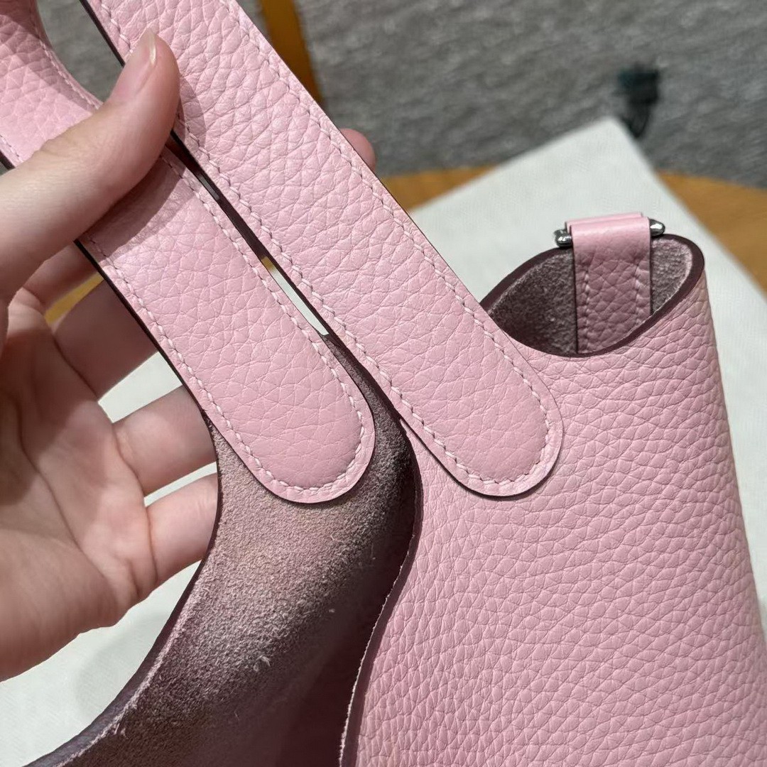 Hermes Picotin Lock 18 CM Bag Handmade In Taurillon Clemence Leather Silver Hardware 3Q Rose Sakura - Image 5
