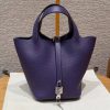 Hermes Picotin Lock 18 CM Bag Handmade In Taurillon Clemence Leather Silver Hardware 3W Prunoir