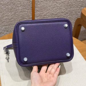 Hermes Picotin Lock 18 CM Bag Handmade In Taurillon Clemence Leather Silver Hardware 3W Prunoir - Image 18