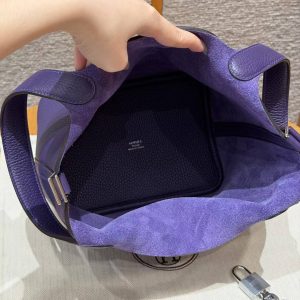 Hermes Picotin Lock 18 CM Bag Handmade In Taurillon Clemence Leather Silver Hardware 3W Prunoir - Image 17