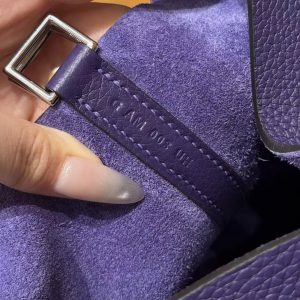 Hermes Picotin Lock 18 CM Bag Handmade In Taurillon Clemence Leather Silver Hardware 3W Prunoir - Image 15