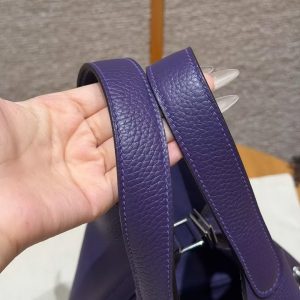 Hermes Picotin Lock 18 CM Bag Handmade In Taurillon Clemence Leather Silver Hardware 3W Prunoir - Image 14
