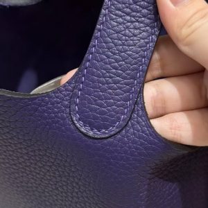Hermes Picotin Lock 18 CM Bag Handmade In Taurillon Clemence Leather Silver Hardware 3W Prunoir - Image 10