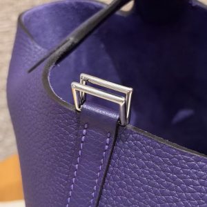 Hermes Picotin Lock 18 CM Bag Handmade In Taurillon Clemence Leather Silver Hardware 3W Prunoir - Image 9