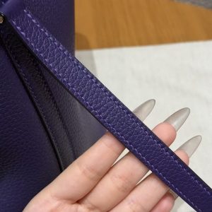 Hermes Picotin Lock 18 CM Bag Handmade In Taurillon Clemence Leather Silver Hardware 3W Prunoir - Image 8