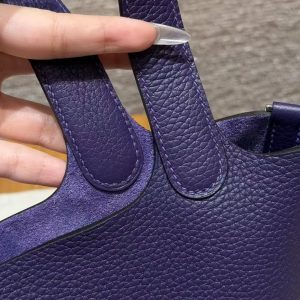 Hermes Picotin Lock 18 CM Bag Handmade In Taurillon Clemence Leather Silver Hardware 3W Prunoir - Image 6