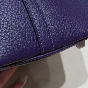 Hermes Picotin Lock 18 CM Bag Handmade In Taurillon Clemence Leather Silver Hardware 3W Prunoir - Image 5