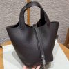 Hermes Picotin Lock 18 CM Bag Handmade In Taurillon Clemence Leather Silver Hardware 46 Ebene