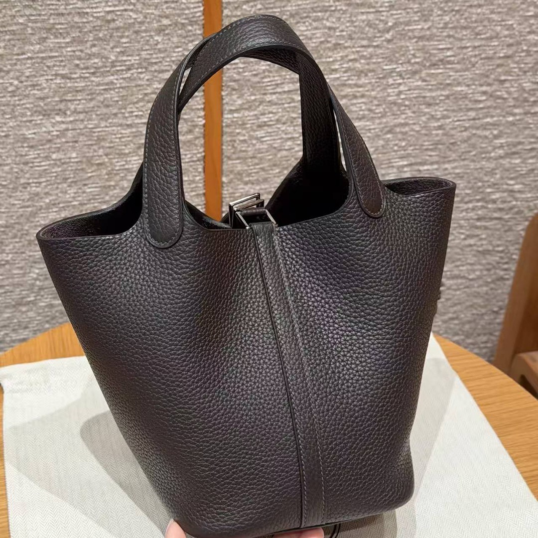 Hermes Picotin Lock 18 CM Bag Handmade In Taurillon Clemence Leather Silver Hardware 46 Ebene - Image 2