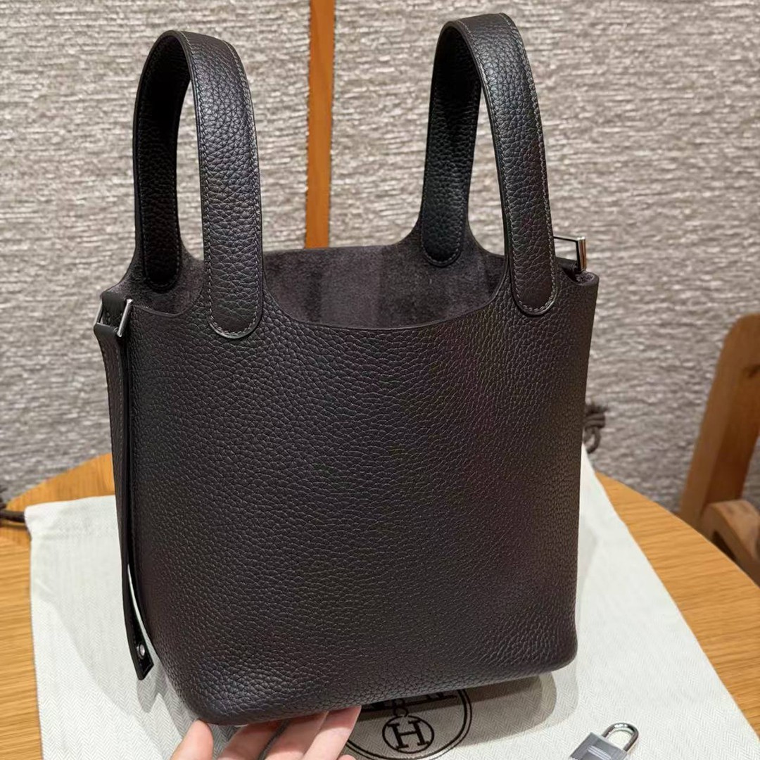 Hermes Picotin Lock 18 CM Bag Handmade In Taurillon Clemence Leather Silver Hardware 46 Ebene - Image 18