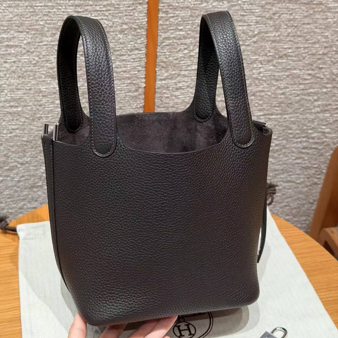Hermes Picotin Lock 18 CM Bag Handmade In Taurillon Clemence Leather Silver Hardware 46 Ebene - Image 17