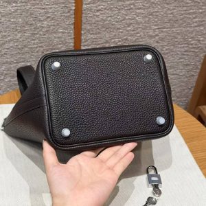 Hermes Picotin Lock 18 CM Bag Handmade In Taurillon Clemence Leather Silver Hardware 46 Ebene - Image 13