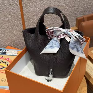 Hermes Picotin Lock 18 CM Bag Handmade In Taurillon Clemence Leather Silver Hardware 46 Ebene - Image 11