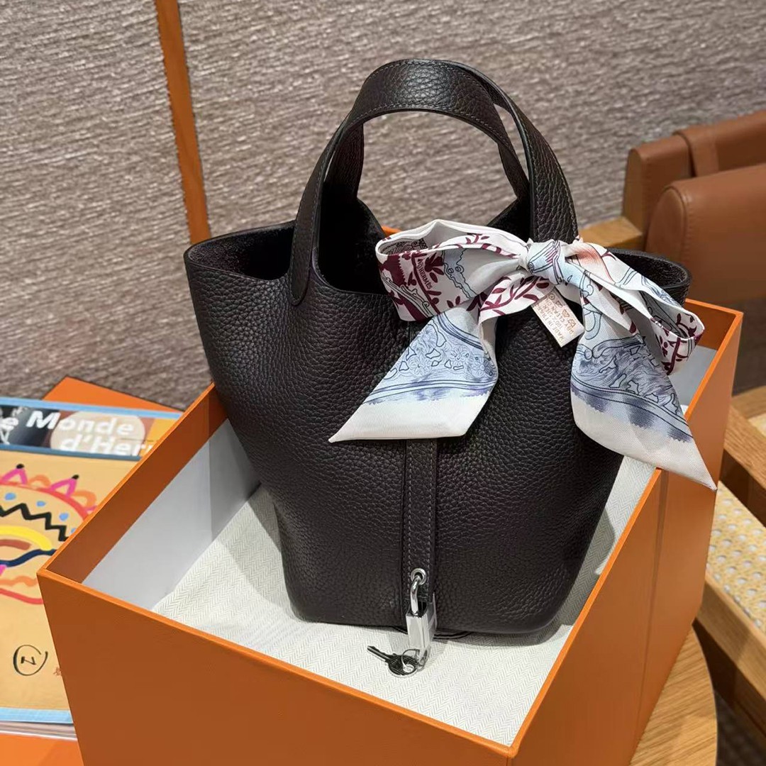 Hermes Picotin Lock 18 CM Bag Handmade In Taurillon Clemence Leather Silver Hardware 46 Ebene - Image 11