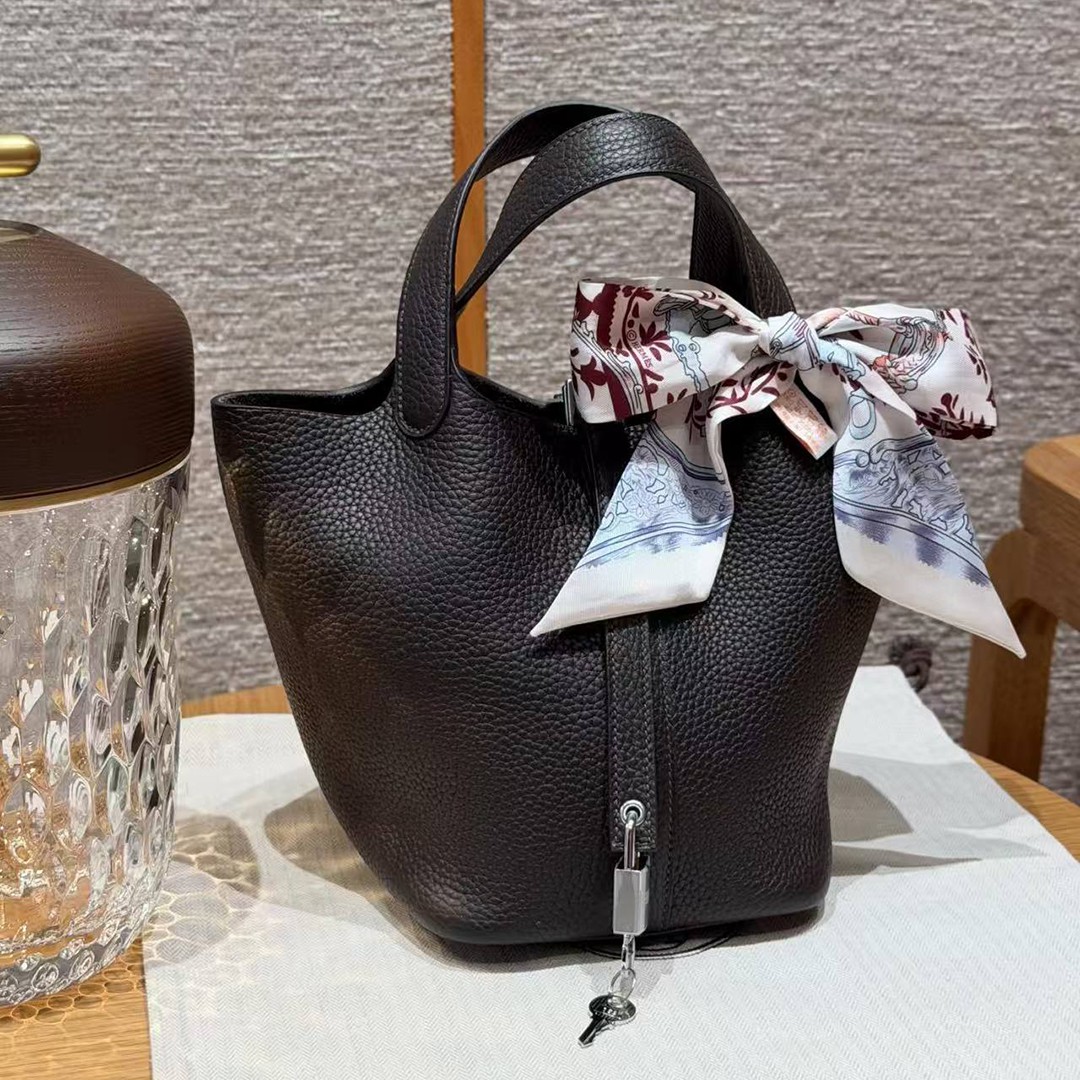 Hermes Picotin Lock 18 CM Bag Handmade In Taurillon Clemence Leather Silver Hardware 46 Ebene - Image 9