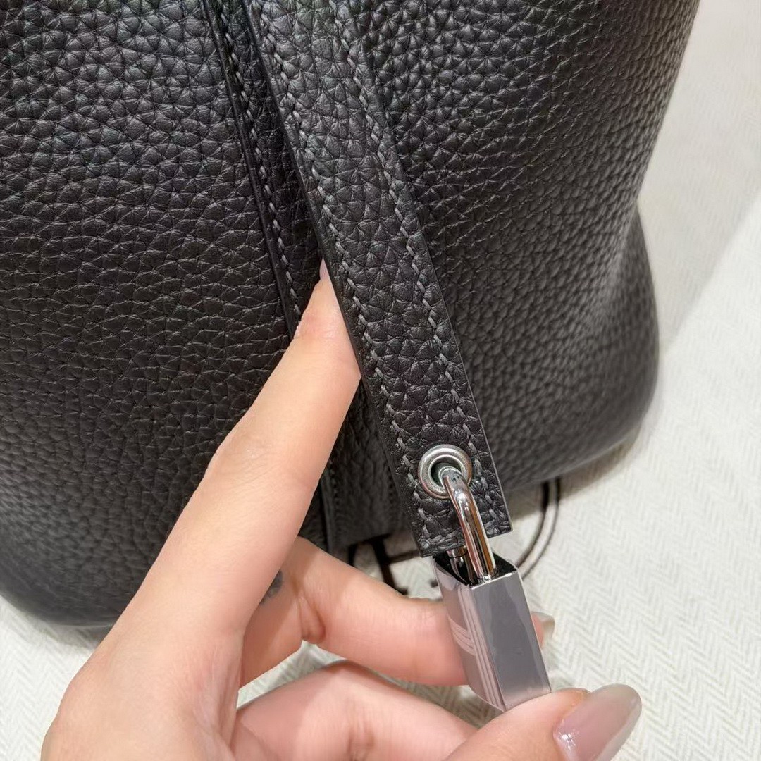 Hermes Picotin Lock 18 CM Bag Handmade In Taurillon Clemence Leather Silver Hardware 46 Ebene - Image 8