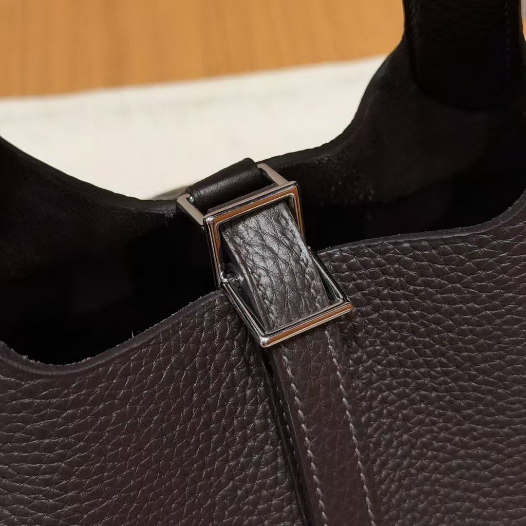 Hermes Picotin Lock 18 CM Bag Handmade In Taurillon Clemence Leather Silver Hardware 46 Ebene - Image 4