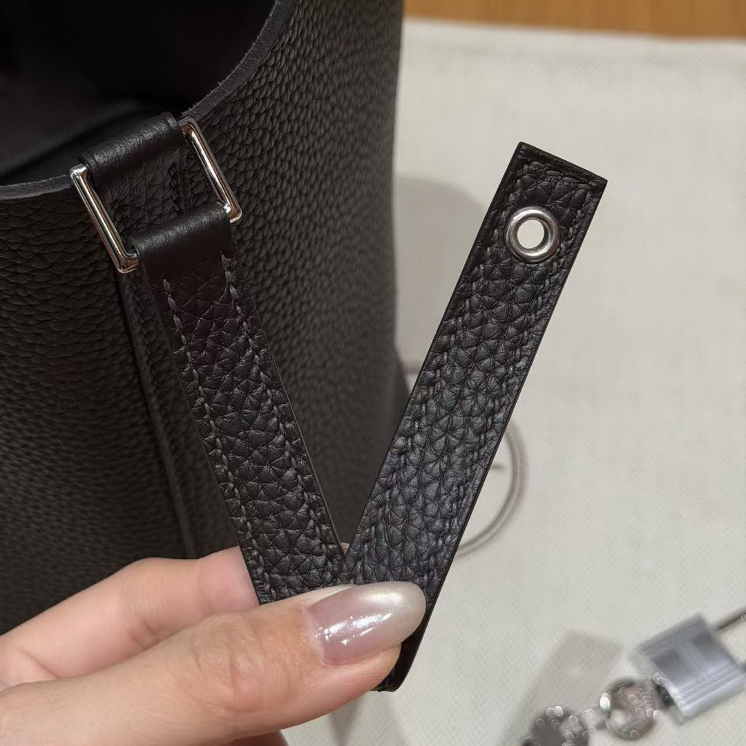 Hermes Picotin Lock 18 CM Bag Handmade In Taurillon Clemence Leather Silver Hardware 46 Ebene - Image 3
