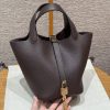 Hermes Picotin Lock 18 CM Bag Handmade In Taurillon Clemence Leather Gold Hardware 47 Chocolate