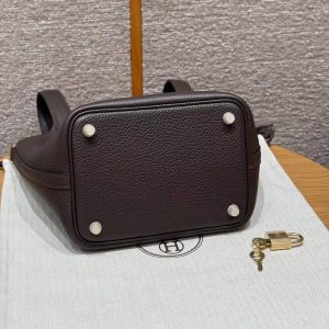 Hermes Picotin Lock 18 CM Bag Handmade In Taurillon Clemence Leather Gold Hardware 47 Chocolate - Image 13