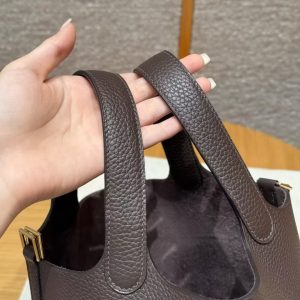 Hermes Picotin Lock 18 CM Bag Handmade In Taurillon Clemence Leather Gold Hardware 47 Chocolate - Image 10