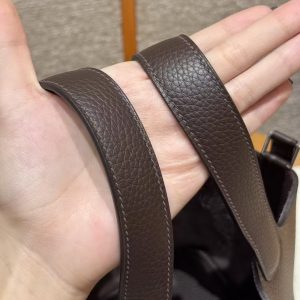 Hermes Picotin Lock 18 CM Bag Handmade In Taurillon Clemence Leather Silver Hardware 47 Chocolate - Image 9