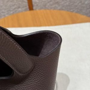 Hermes Picotin Lock 18 CM Bag Handmade In Taurillon Clemence Leather Silver Hardware 47 Chocolate - Image 5