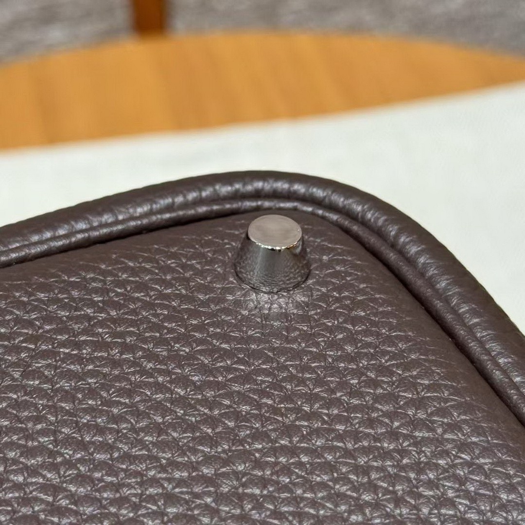 Hermes Picotin Lock 18 CM Bag Handmade In Taurillon Clemence Leather Silver Hardware 47 Chocolate - Image 4