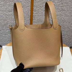Hermes Picotin Lock 18 CM Bag Handmade In Taurillon Clemence Leather Gold Hardware 4B Biscuit - Image 16