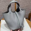 Hermes Picotin Lock 18 CM Bag Handmade In Taurillon Clemence Leather Silver Hardware 4Z Gris Mouette