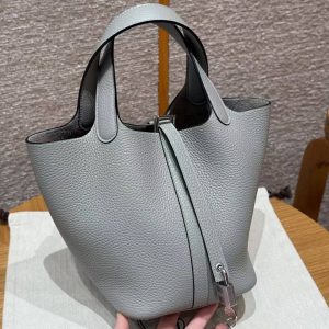 Hermes Picotin Lock 18 CM Bag Handmade In Taurillon Clemence Leather Silver Hardware 4Z Gris Mouette