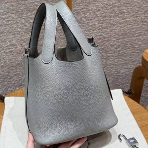 Hermes Picotin Lock 18 CM Bag Handmade In Taurillon Clemence Leather Silver Hardware 4Z Gris Mouette - Image 20
