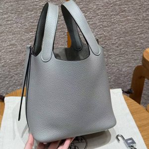 Hermes Picotin Lock 18 CM Bag Handmade In Taurillon Clemence Leather Silver Hardware 4Z Gris Mouette - Image 19