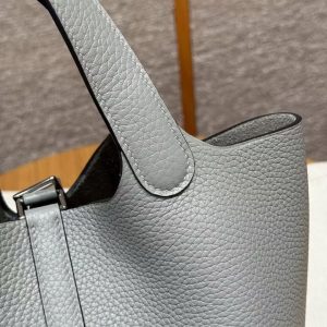Hermes Picotin Lock 18 CM Bag Handmade In Taurillon Clemence Leather Silver Hardware 4Z Gris Mouette - Image 11