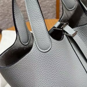 Hermes Picotin Lock 18 CM Bag Handmade In Taurillon Clemence Leather Silver Hardware 4Z Gris Mouette - Image 9