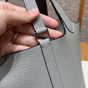 Hermes Picotin Lock 18 CM Bag Handmade In Taurillon Clemence Leather Silver Hardware 4Z Gris Mouette - Image 7